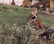 Anders Zorn Mora marknad oil on canvas